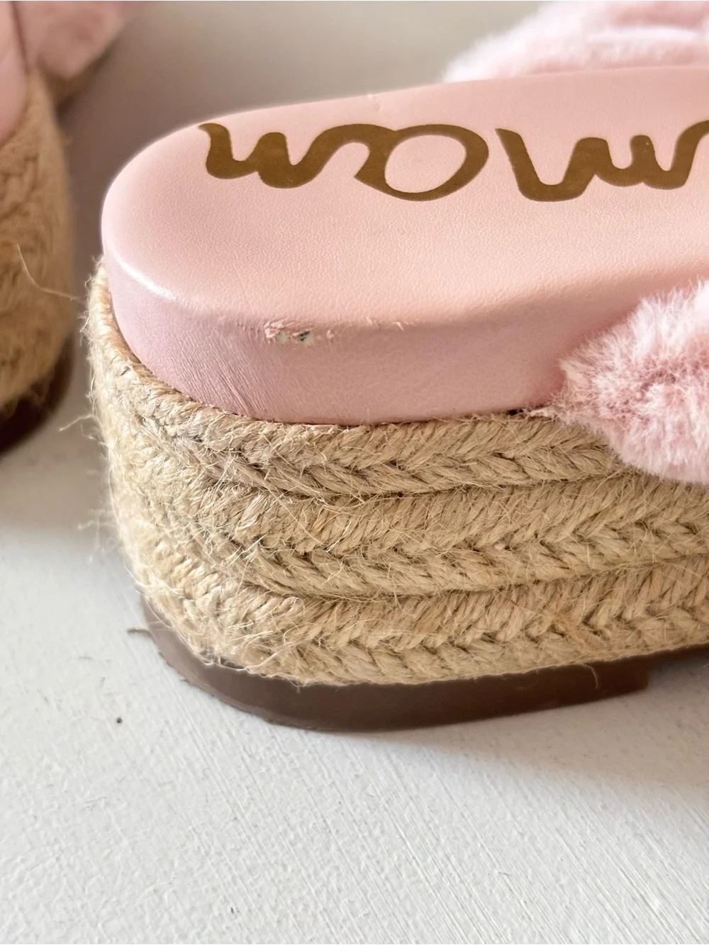 Sam Edelman Zia Pink Faux Fur Platform Espadrille Sandals SIZE 8